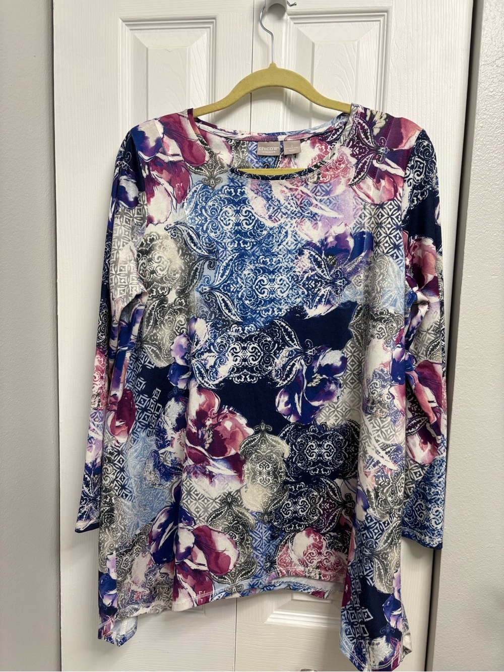 Chico's Navy, Purple & Pink Floral-Paisley Long Sleeve Top